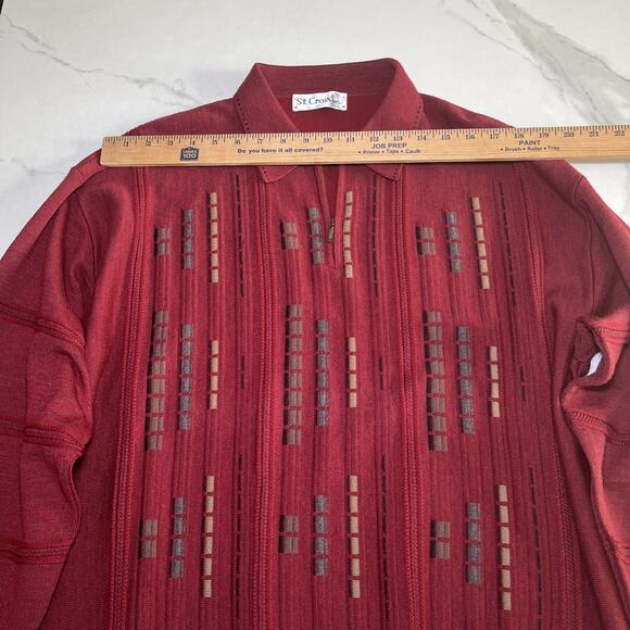 St Croix Shop Mens Large 1/4 Zip Geometric Maroon Sweater Wool Blend Textured - Picture 4 of 12
